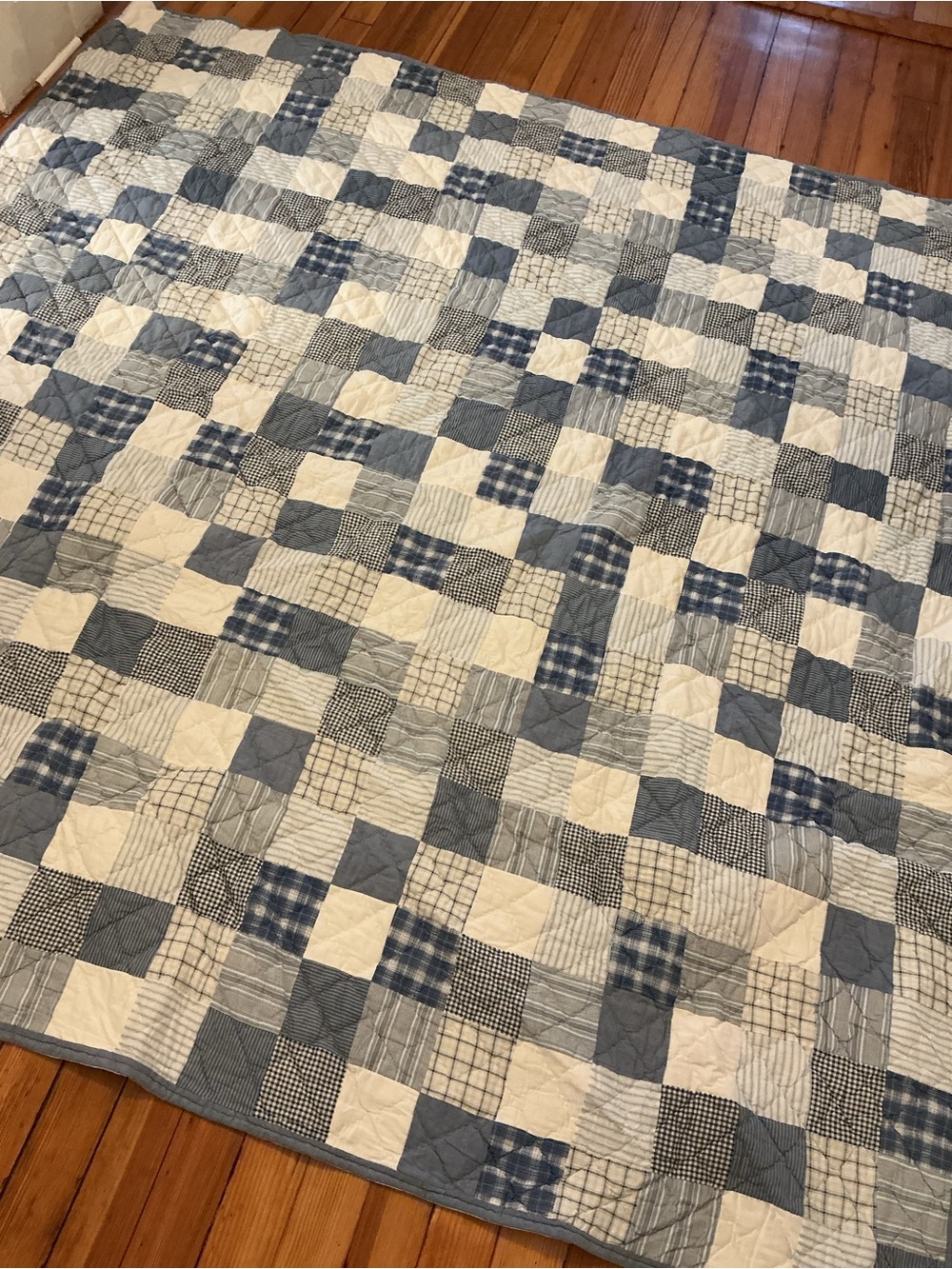 Vintage LLbean Blue Plaid Patchwork Bedspread - Picture 3 of 16